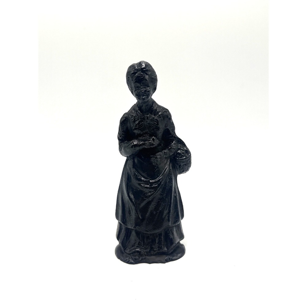 Handcrafted Pennsylvania Anthracite Coal Woman Figurine with Basket‎ Folk Art 4"